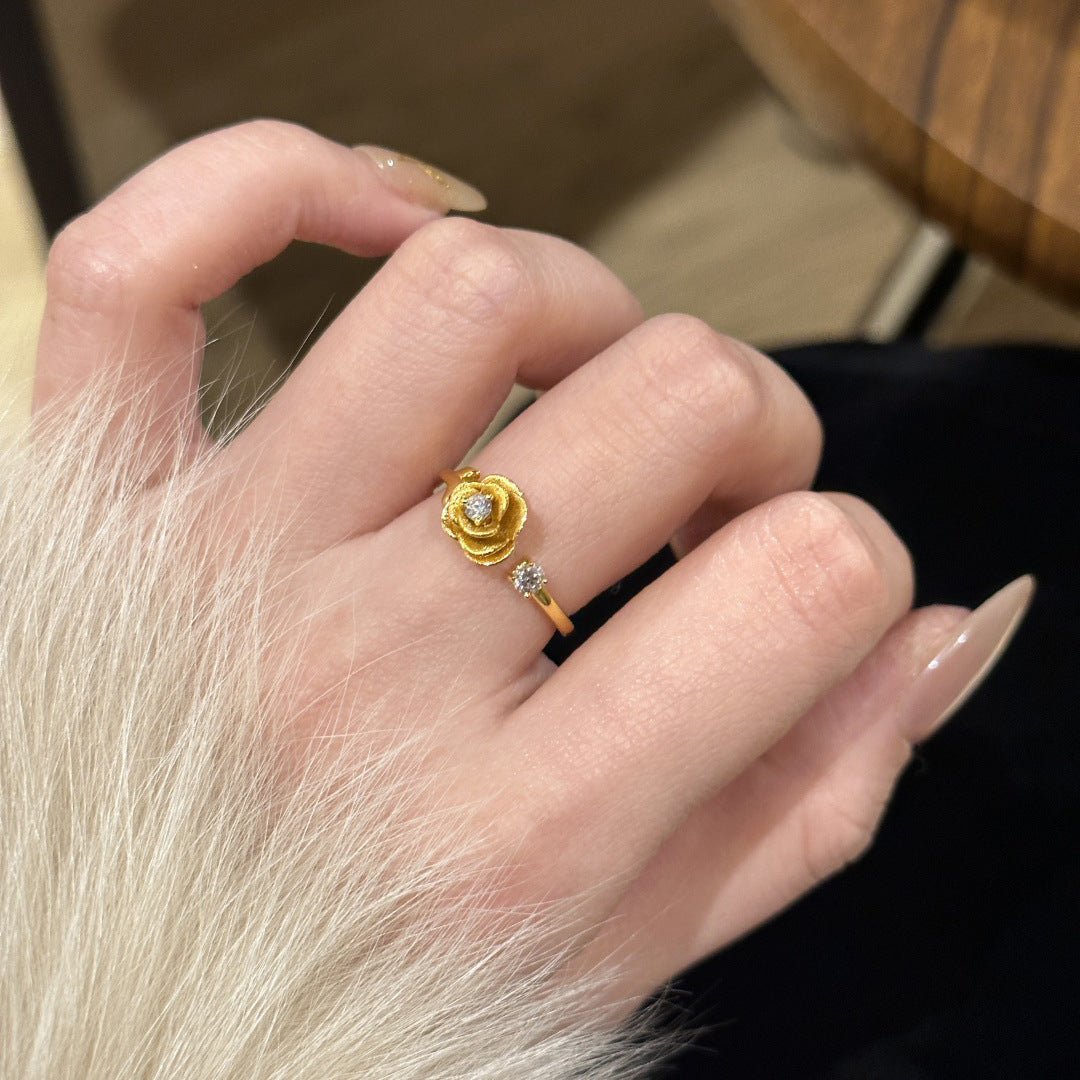 🌹 Verstellbarer Ring mit Blüten und Diamant-Optik