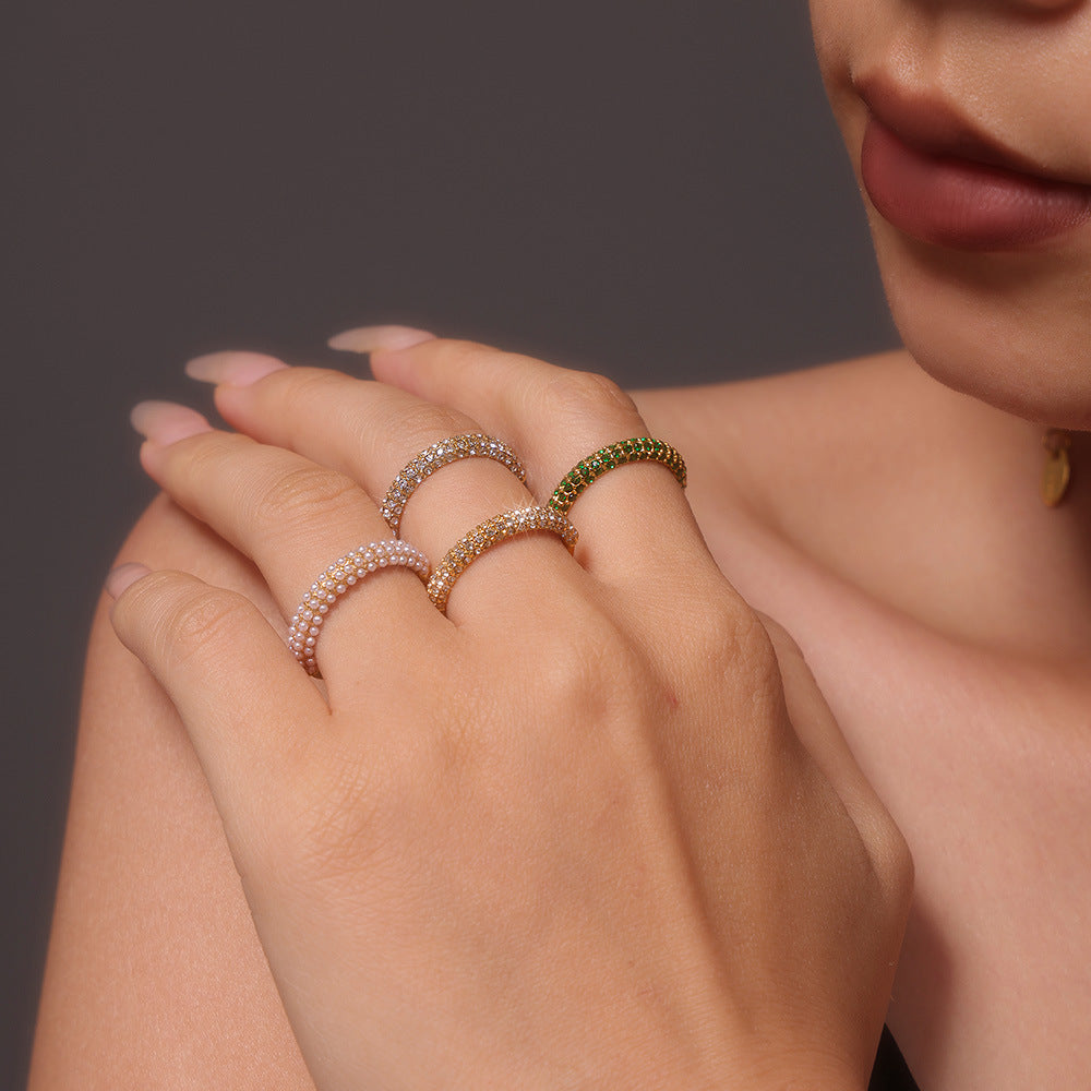 18K Gold-Optik Ring mit Perlendetail