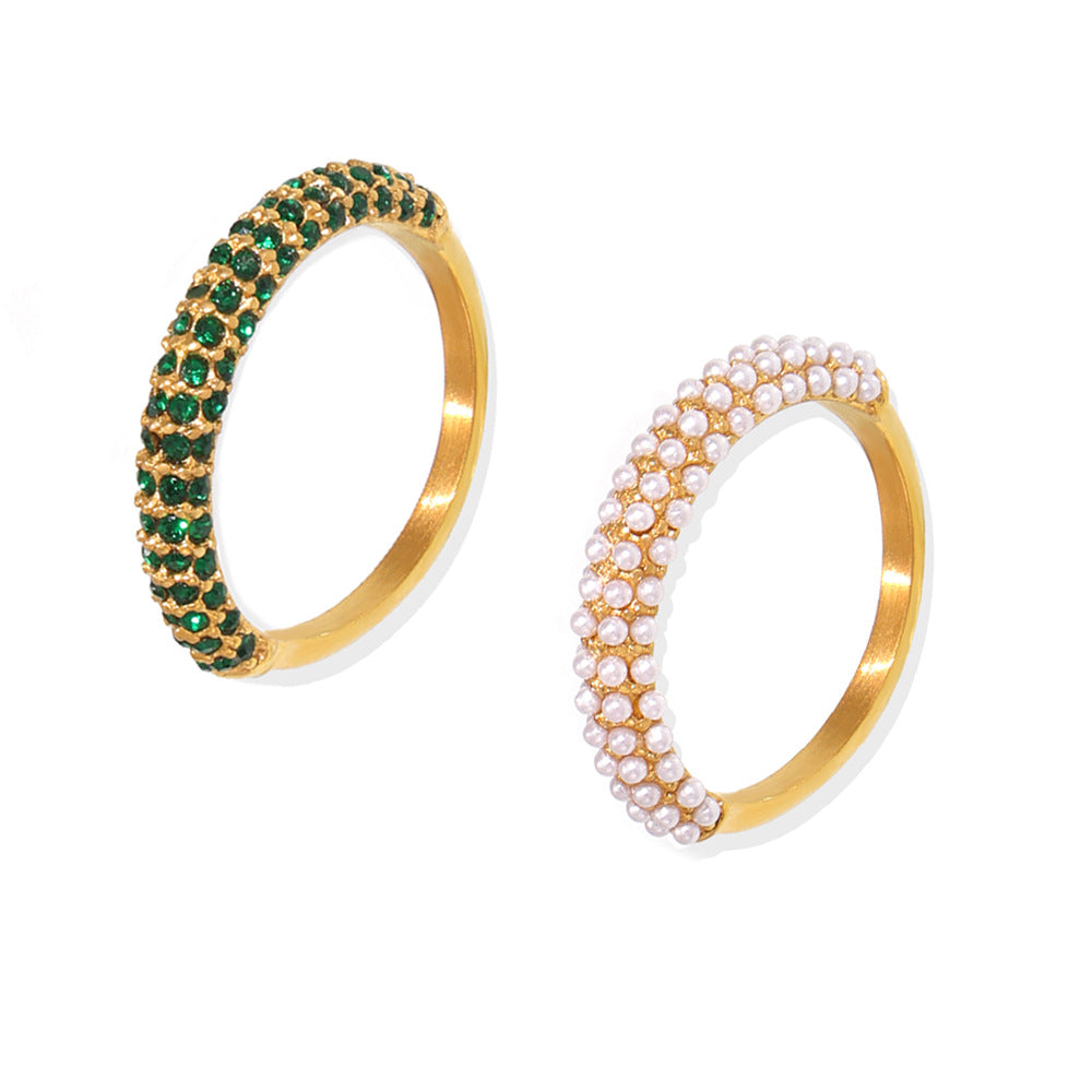 18K Gold-Optik Ring mit Perlendetail