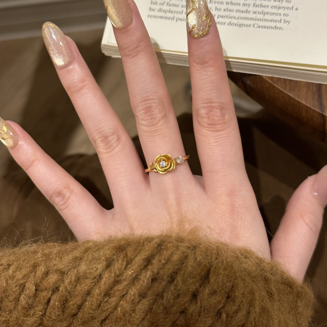 🌹 Verstellbarer Ring mit Blüten und Diamant-Optik