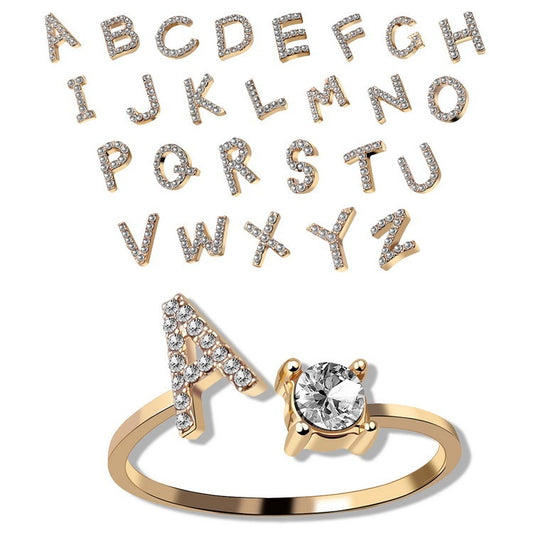 💍Verstellbarer Initialen-Ring mit Zirkonia (A–Z)